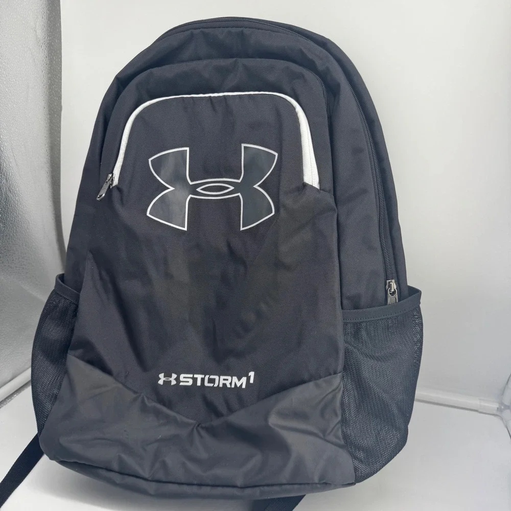 Under Armour Storm 1 Scrimmage Backpack Black White Outline EUC School Gym